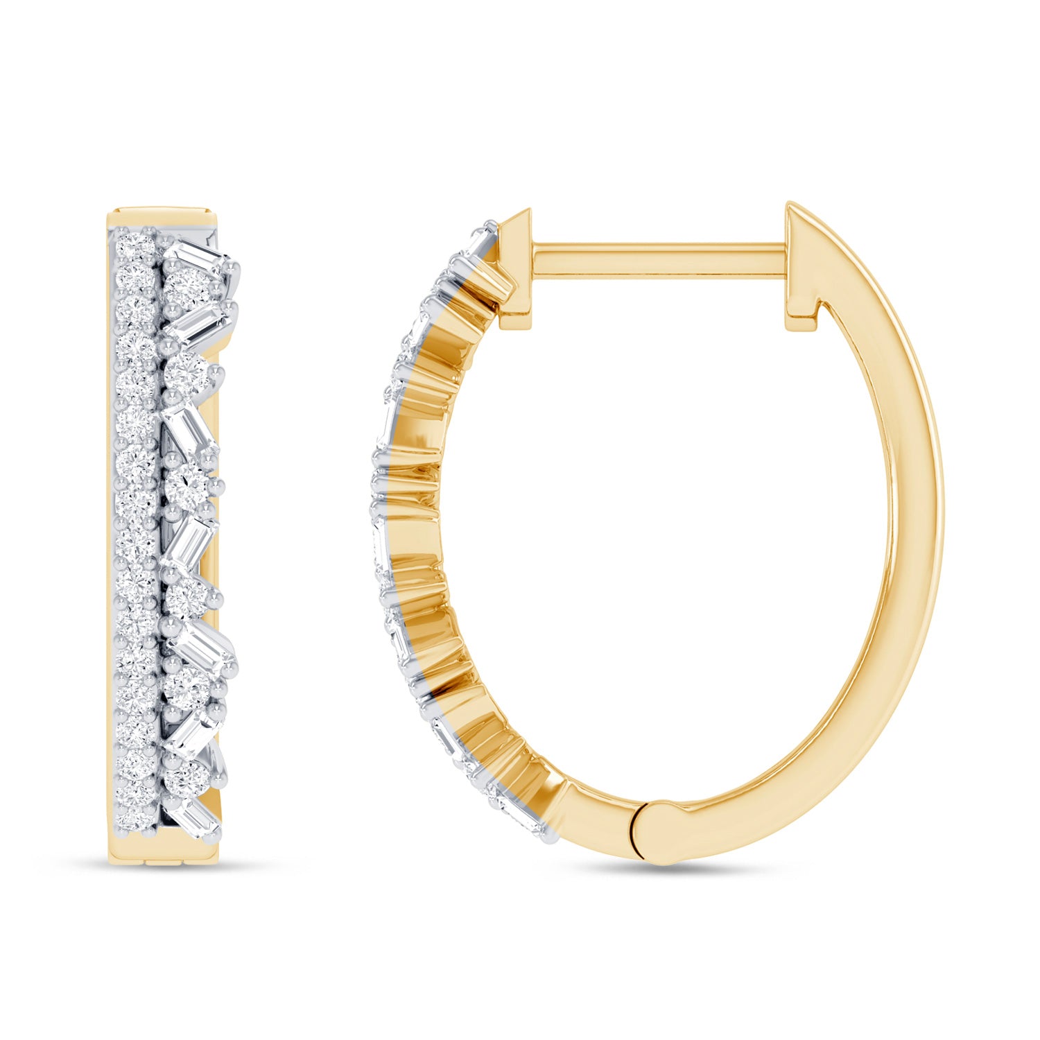 Celebration 10ct Yellow Gold Round & Baguette Cut 0.40 Carat tw Lab Grown Diamonds Huggie Earrings