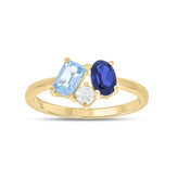 9ct Yellow Gold Round Emerald & Oval Cut 0.11 Carat tw Lab Grown Diamond Created Sapphire and Topaz Ring