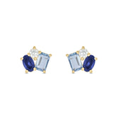 9ct Yellow Gold Round Emerald & Oval Cut 0.22 Carat tw Lab Grown Diamond Created Sapphire and Topaz Stud Earrings