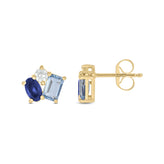 9ct Yellow Gold Round Emerald & Oval Cut 0.22 Carat tw Lab Grown Diamond Created Sapphire and Topaz Stud Earrings