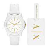 Armani Exchange Three-Hand White Silicone Watch and Luggage Tag Gift Set AX7126