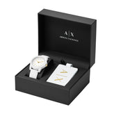 Armani Exchange Three-Hand White Silicone Watch and Luggage Tag Gift Set AX7126