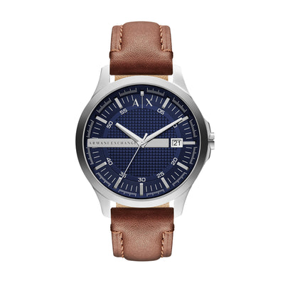 Armani Exchange Three-Hand Date Brown Leather Watch AX2133