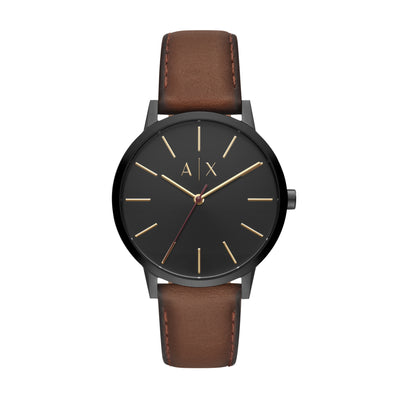 Armani Exchange Three-Hand Brown Leather Watch AX2706