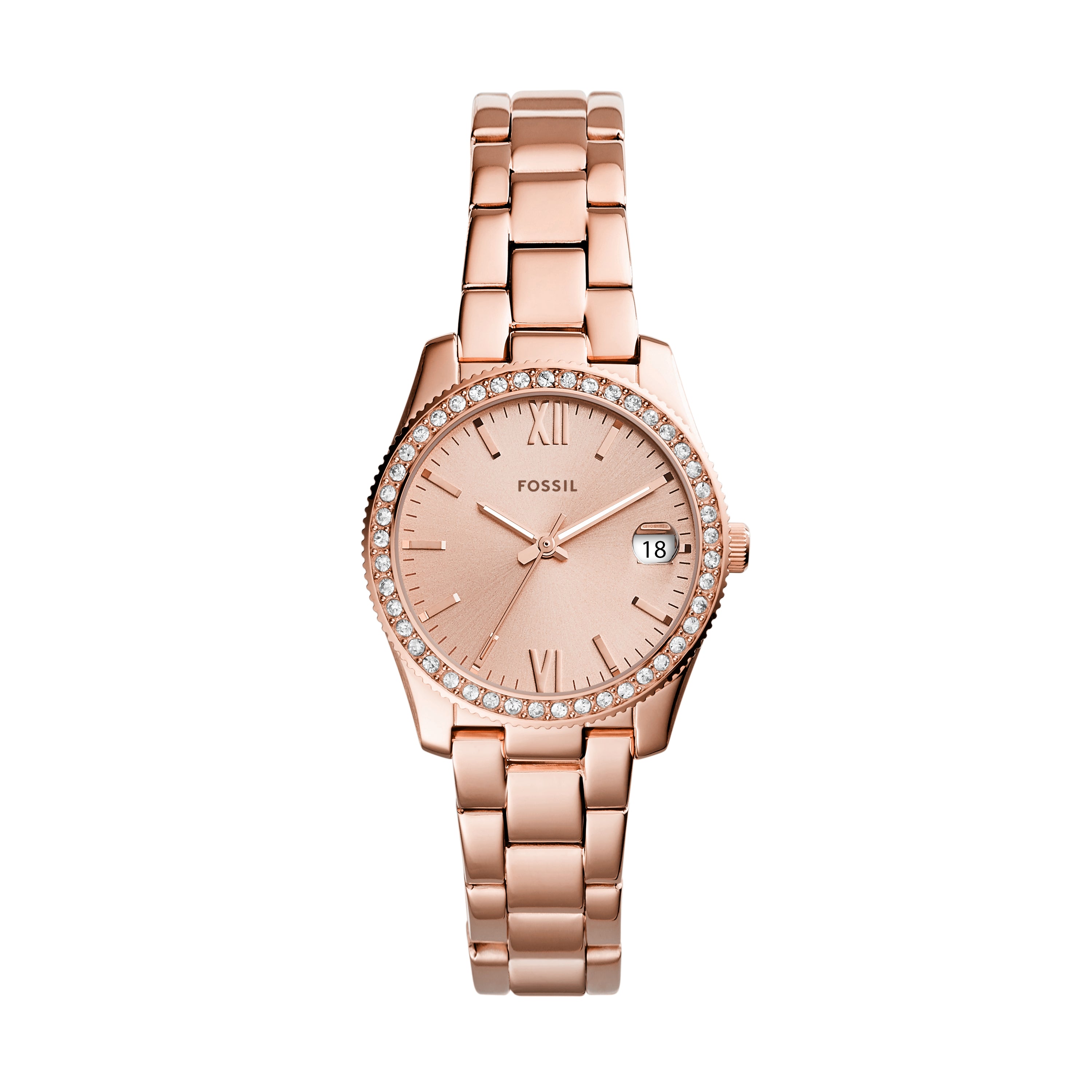 Fossil Scarlette Mini Three-Hand Date Rose Gold-Tone Stainless Steel Watch ES4318