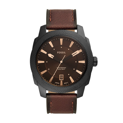 Fossil Machine Three-Hand Date Dark Brown LiteHide™ Leather Watch FS5972