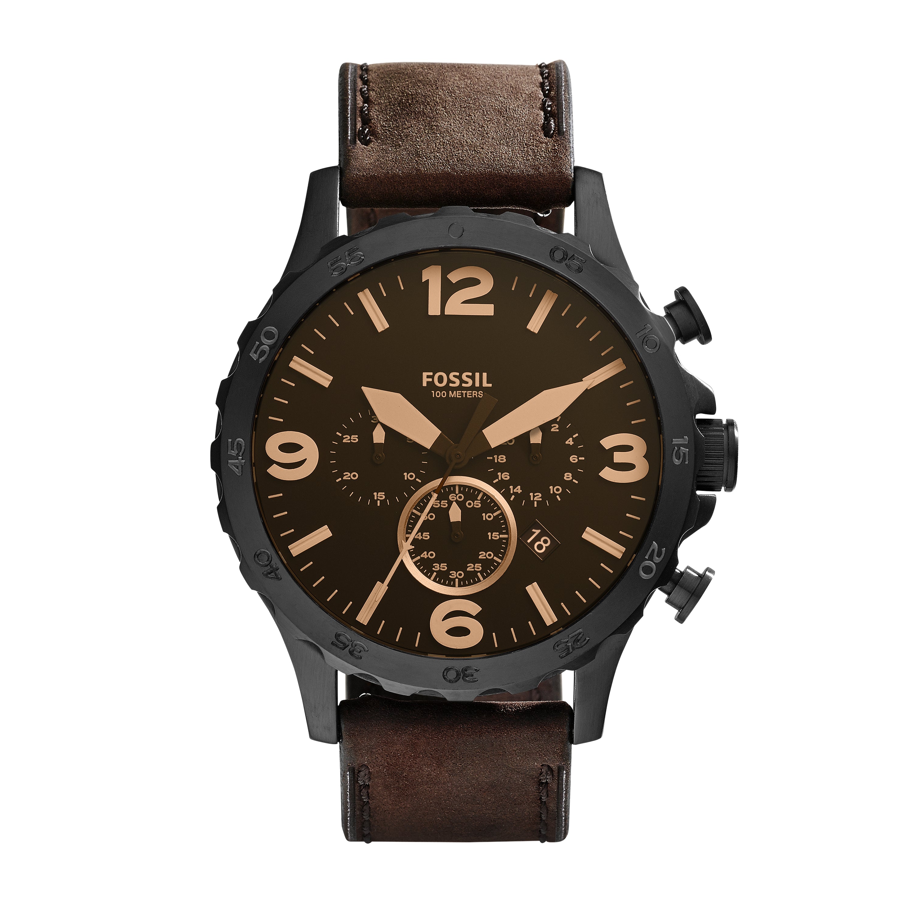 Fossil Nate Chronograph Brown Leather Watch JR1487