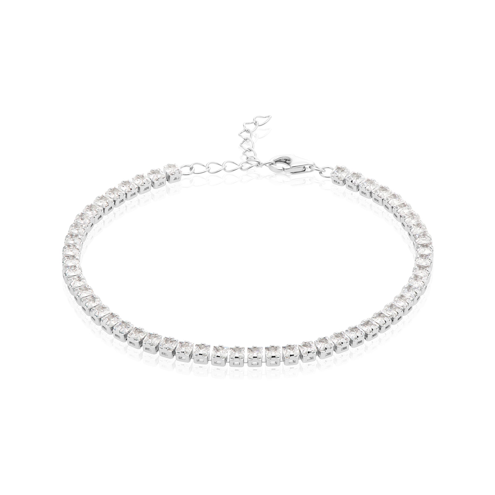 Sterling Silver Princess Cut 2.5mm White Cubic Zirconia Tennis Bracelet