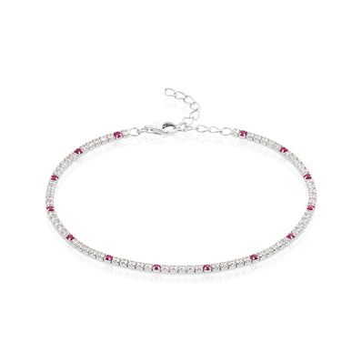 Sterling Silver Round Cut 1.75mm Pink & White Cubic Zirconia Tennis Bracelet