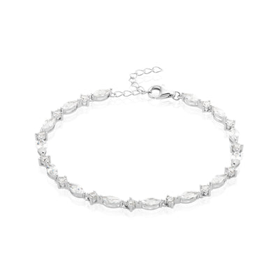 Sterling Silver Marquise & Round Cut 6x3mm White Cubic Zirconia Tennis Bracelet