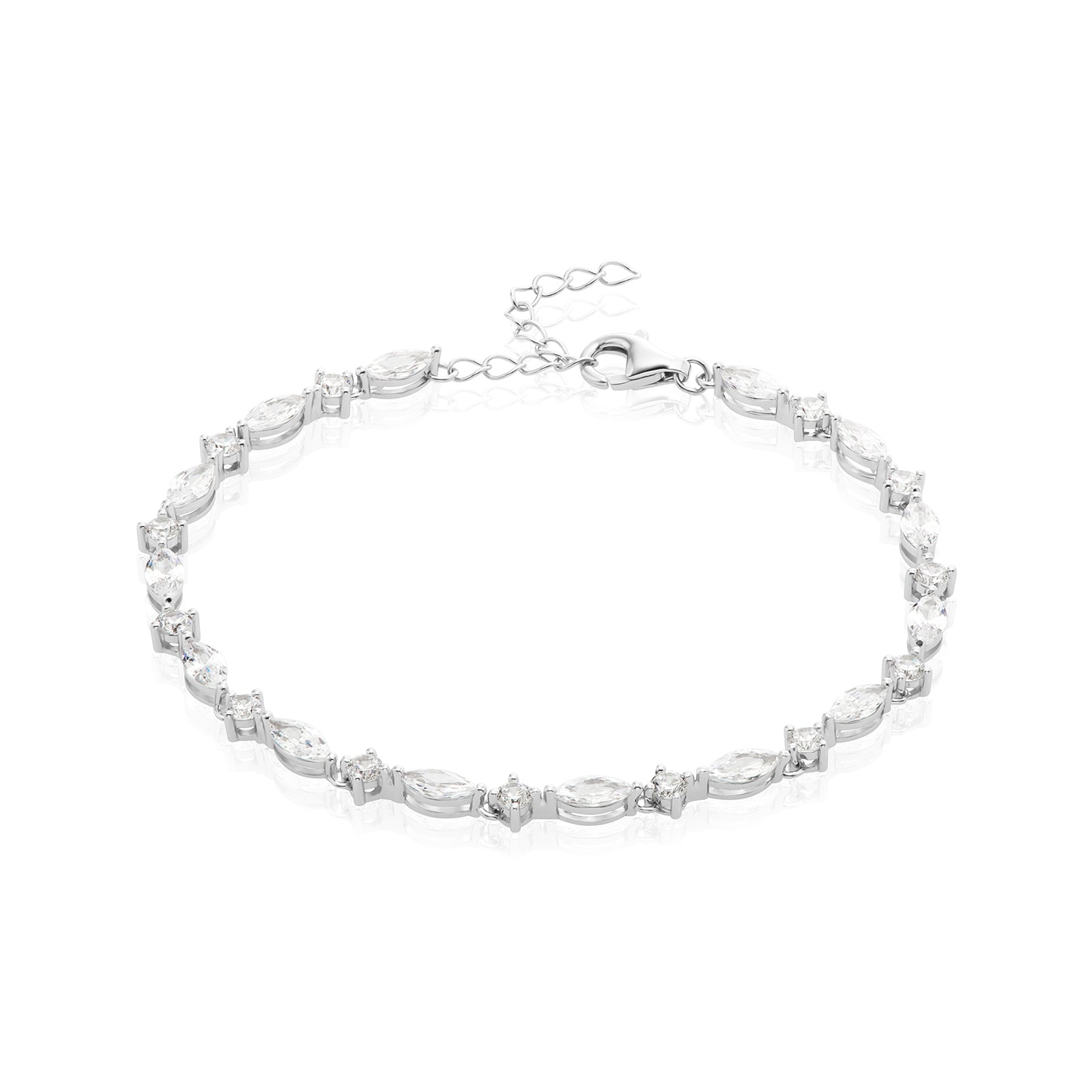 Sterling Silver Marquise & Round Cut 6x3mm White Cubic Zirconia Tennis Bracelet