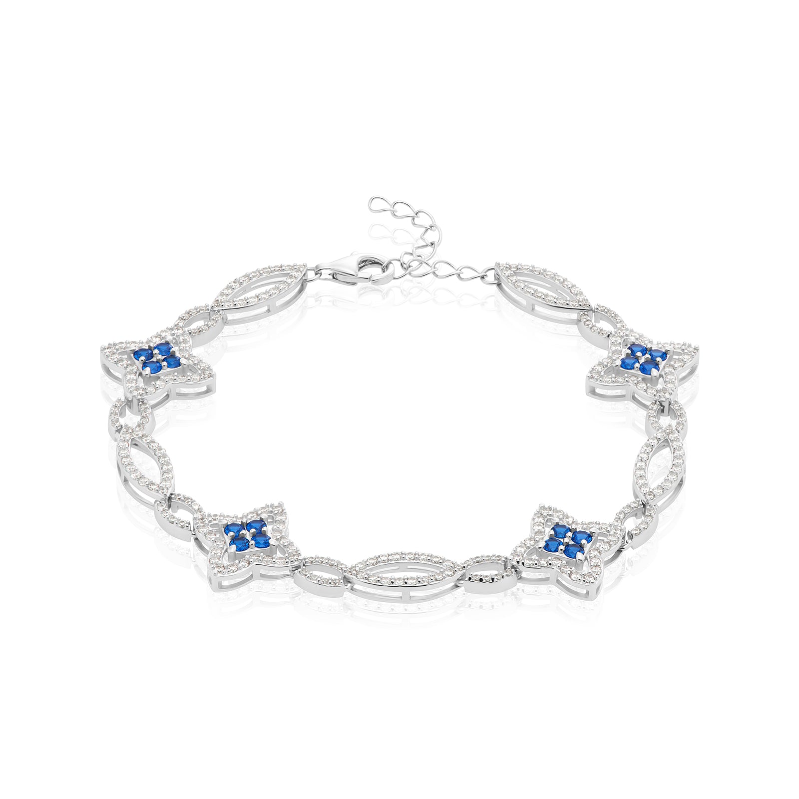 Sterling Silver Blue & White Cubic Zirconia Tennis Bracelet