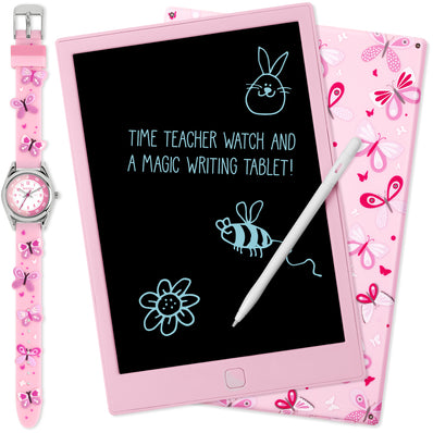 Tikkers Time Teacher Butterfly Watch & Magic Drawing Pad Gift Set ATK1111-PAD