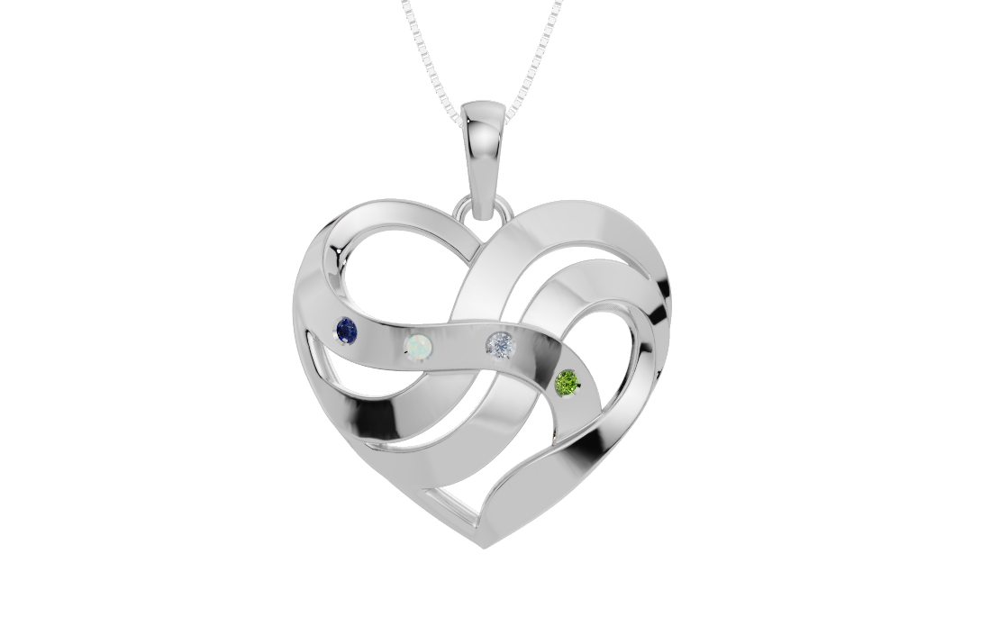 Personalised 4 Birthstones Heart Pendant