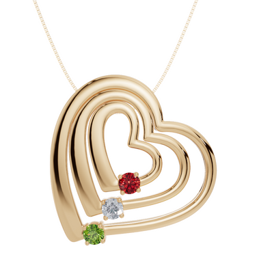 Personalised 3 Birthstones Multi Layered Heart Pendant