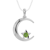 Personalised Birthstone Moon & Star Pendant