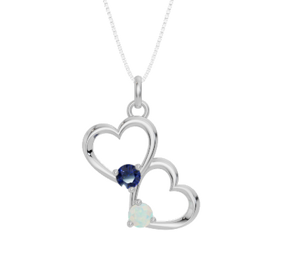 Personalised 2 Birthstones Double Heart Pendant