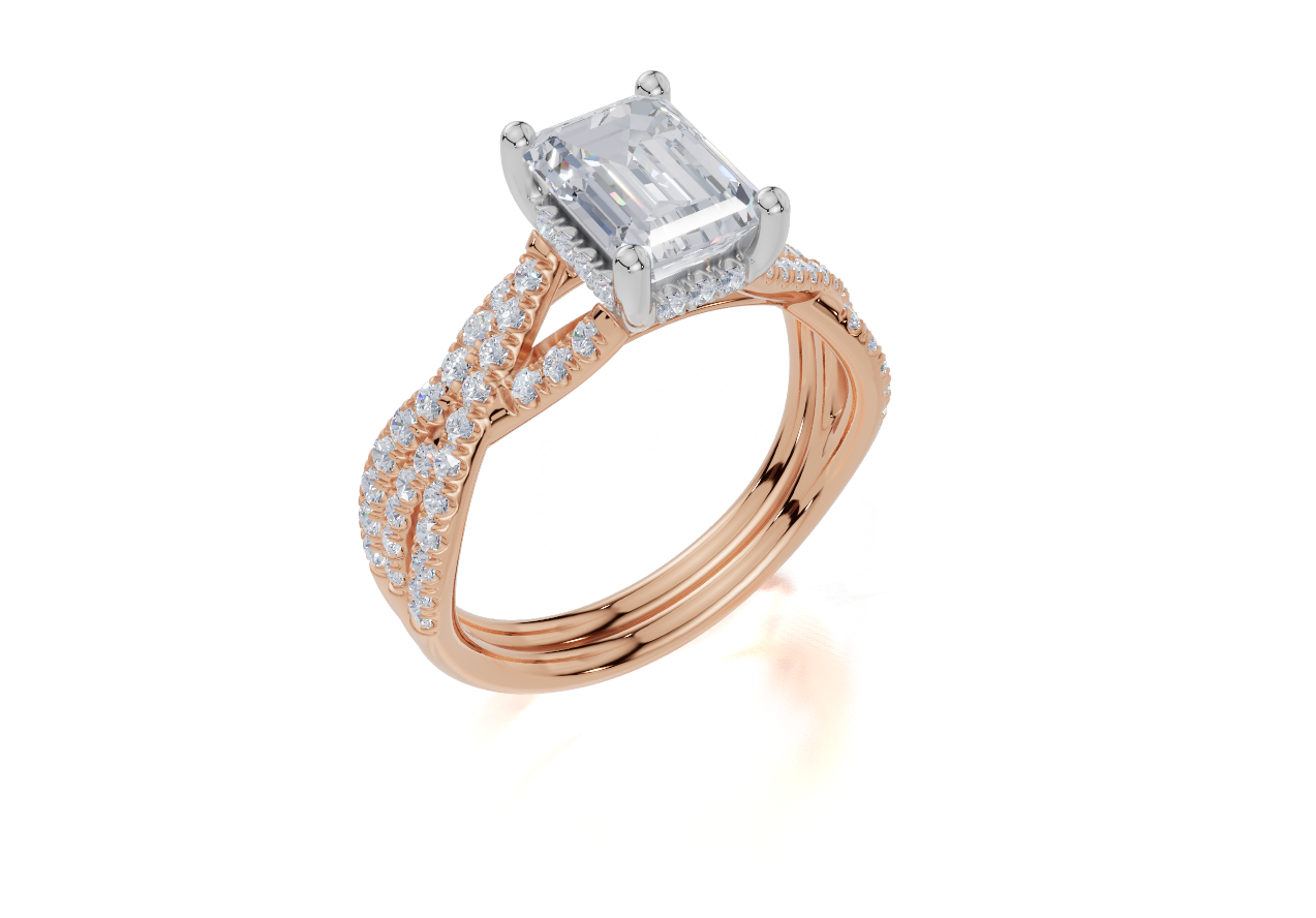 9ct Rose Gold Emerald Cut 1.87 Carat tw of Lab-Grown Diamonds Ring and 9ct Rose Gold 0.28 Carat tw of Lab-Grown  Diamonds Band