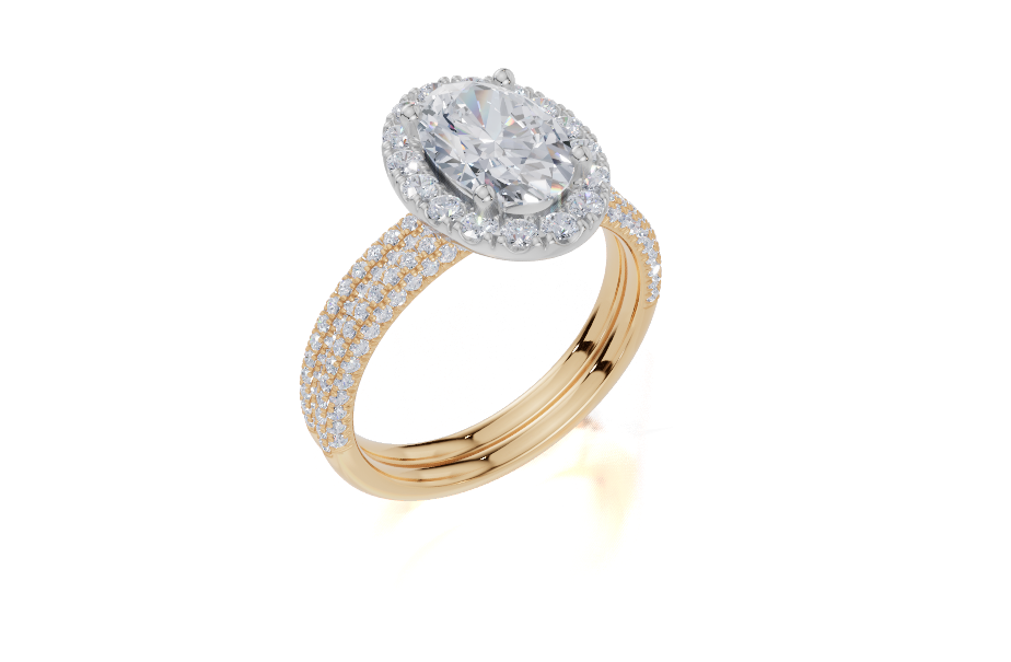 9ct Yellow Gold Oval Cut 2.12 Carat tw of  Diamonds Ring and 9ct Yellow Gold 0.36 Carat tw of   Diamonds Band