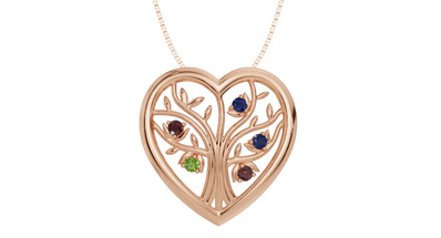 Personalised 5 Birthstones Heart Tree Pendant