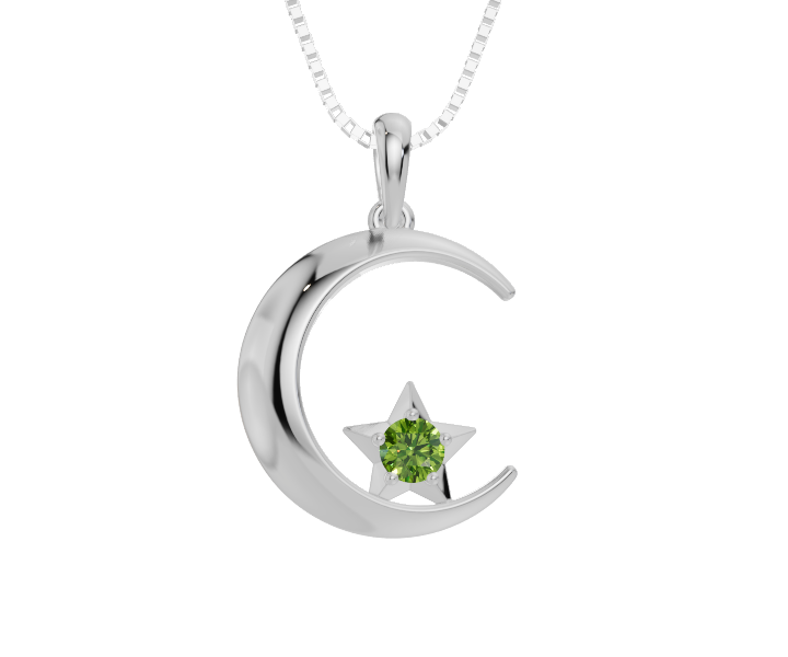 Personalised Birthstone Moon & Star Pendant