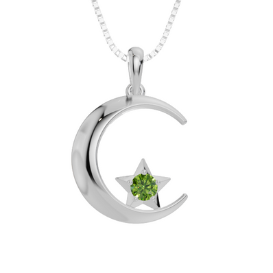 Personalised Birthstone Moon & Star Pendant