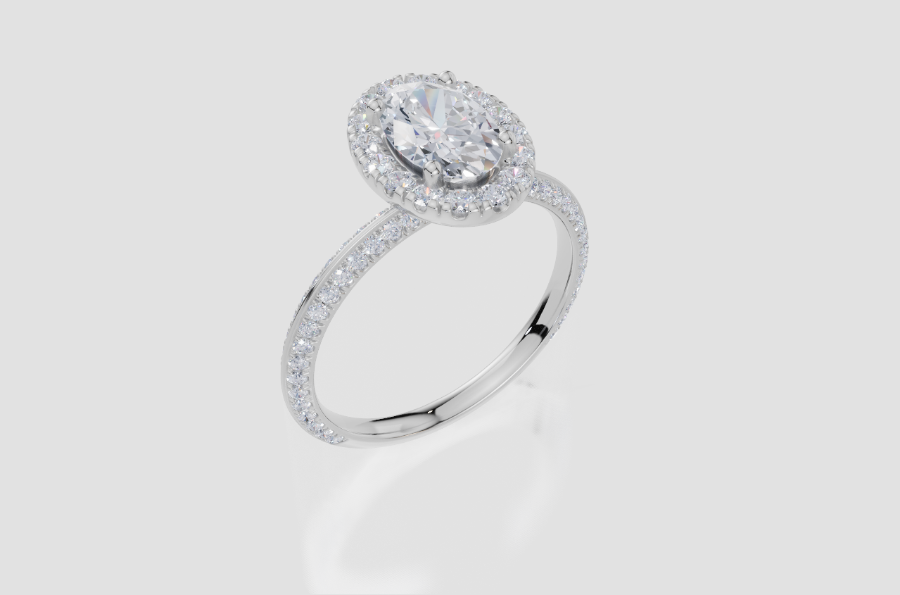 9ct White Gold Oval Cut 1.58 Carat tw of  Diamonds Ring