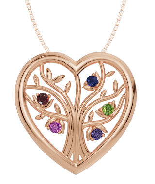 Personalised 5 Birthstones Heart Tree Pendant