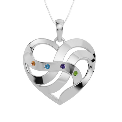 Personalised 4 Birthstones Heart Pendant