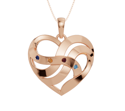 Personalised 4 Birthstones Heart Pendant