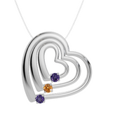 Personalised 3 Birthstones Multi Layered Heart Pendant