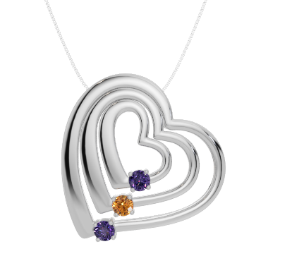 Personalised 3 Birthstones Multi Layered Heart Pendant