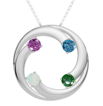 Personalised 4 Birthstones Circle Pendant