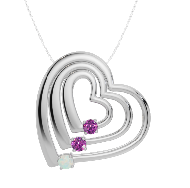 Personalised 3 Birthstones Multi Layered Heart Pendant