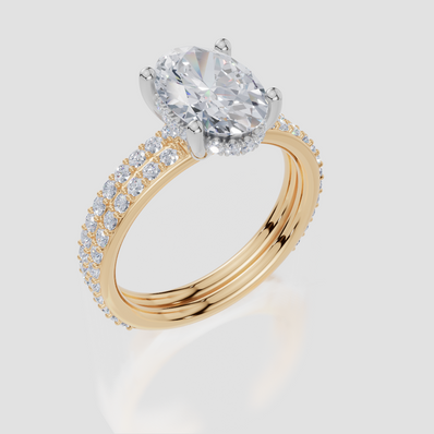 18ct Yellow Gold Oval Cut 2.42 Carat tw of Lab-Grown Diamonds Ring and 18ct Yellow Gold 0.38 Carat tw of Lab-Grown  Diamonds Band