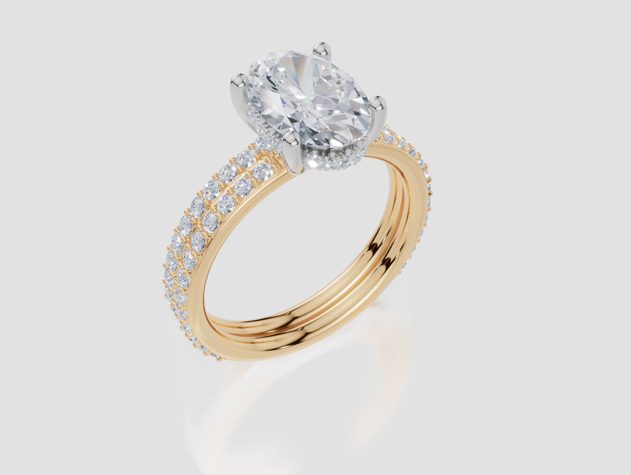 18ct Yellow Gold Oval Cut 2.42 Carat tw of Lab-Grown Diamonds Ring and 18ct Yellow Gold 0.38 Carat tw of Lab-Grown  Diamonds Band