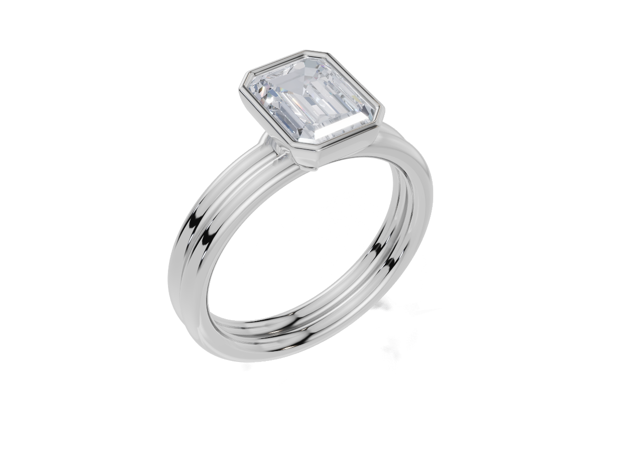 9ct White Gold Emerald Cut 1.50 Carat of Lab-Grown  Diamond Ring and 9ct White Gold Lab-Grown Band