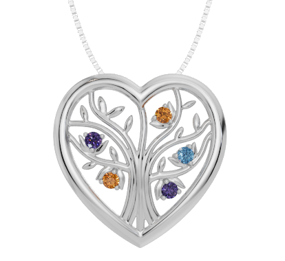 Personalised 5 Birthstones Heart Tree Pendant