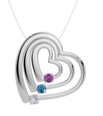 Personalised 3 Birthstones Multi Layered Heart Pendant