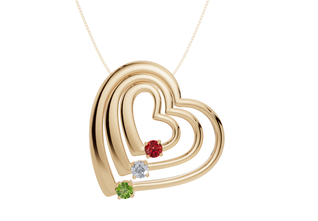 Personalised 3 Birthstones Multi Layered Heart Pendant