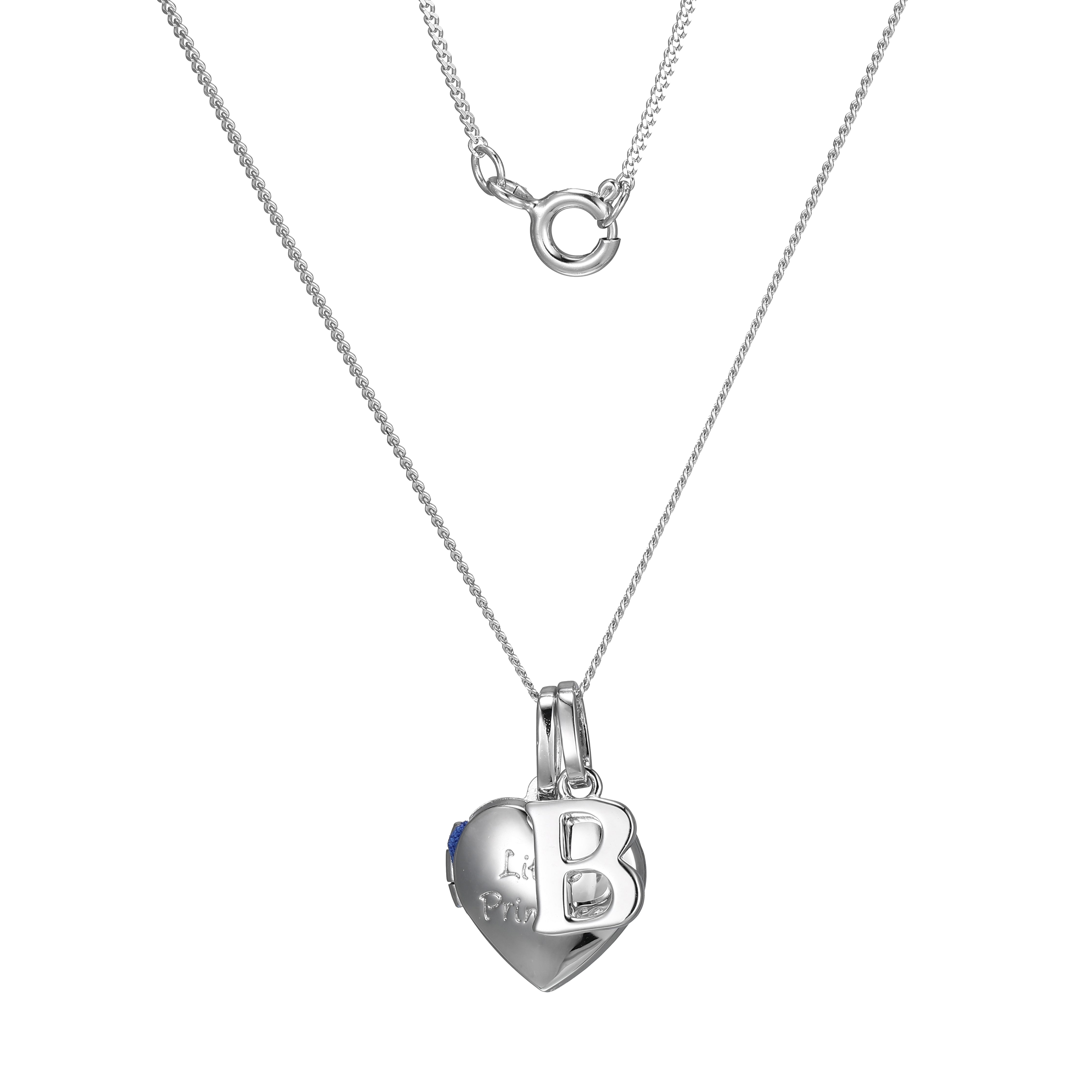 Sterling Silver Heart 40cm Locket & Initial B Children's Pendant