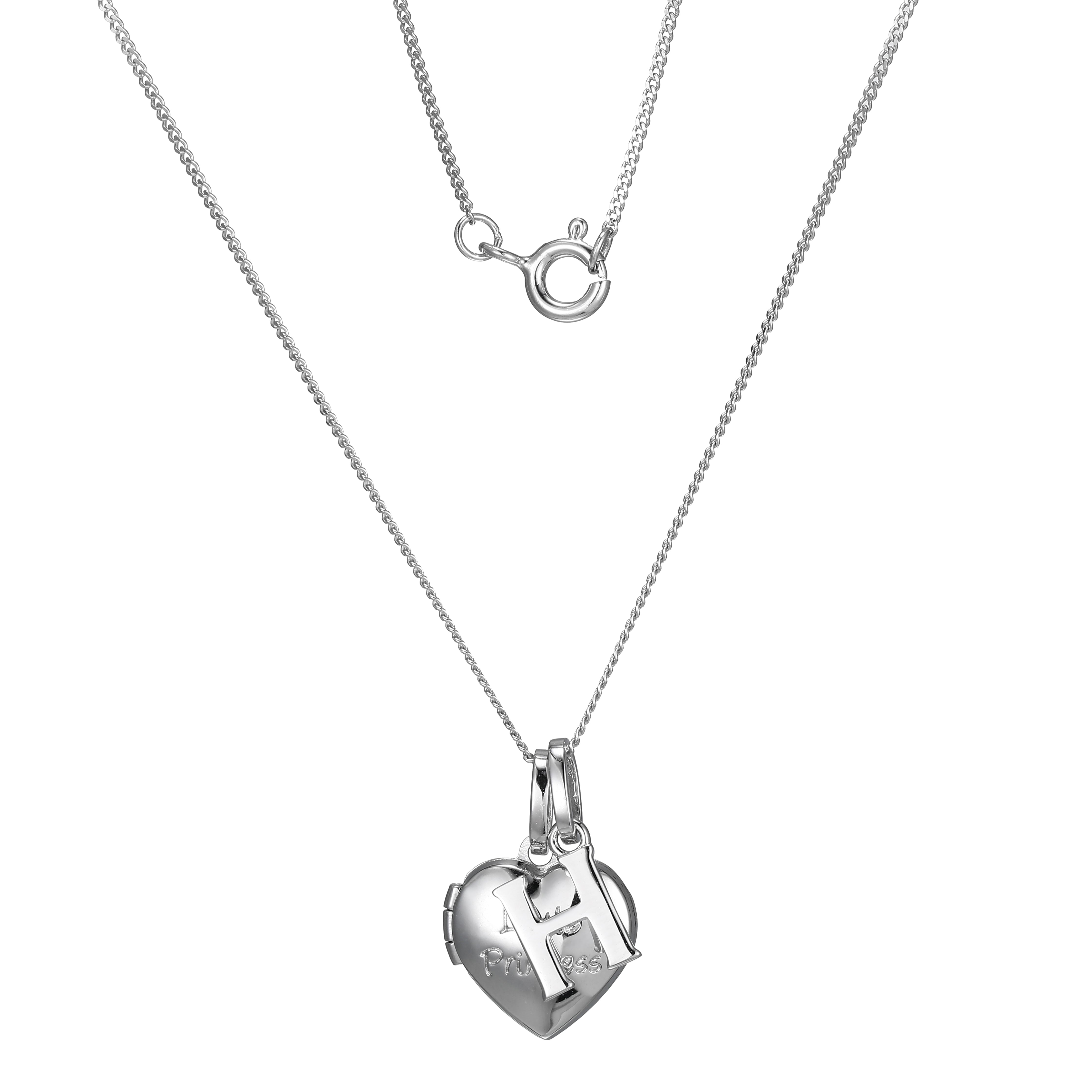 Sterling Silver Heart 40cm Locket & Initial H Children's Pendant