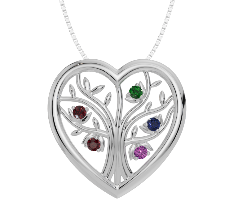 Personalised 5 Birthstones Heart Tree Pendant