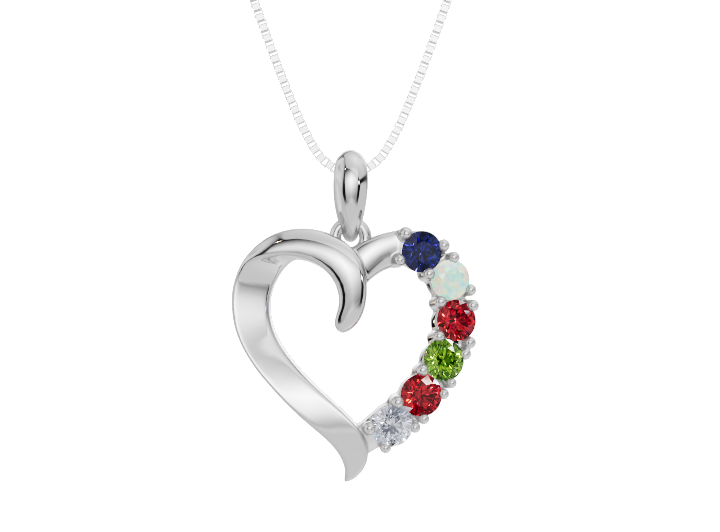 Personalised 6 Birthstone Heart Pendant