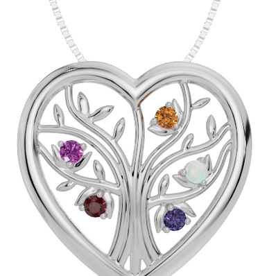 Personalised 5 Birthstones Heart Tree Pendant