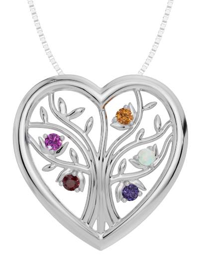 Personalised 5 Birthstones Heart Tree Pendant