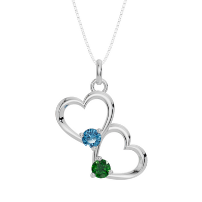 Personalised 2 Birthstones Double Heart Pendant