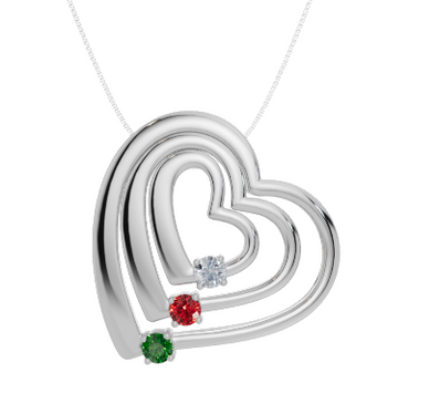 Personalised 3 Birthstones Multi Layered Heart Pendant