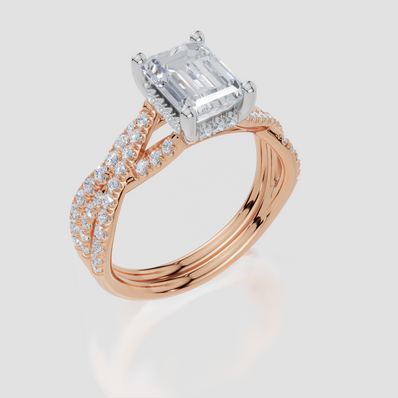 9ct Rose Gold Emerald Cut 1.87 Carat tw of  Diamonds Ring and 9ct Rose Gold 0.28 Carat tw of   Diamonds Band