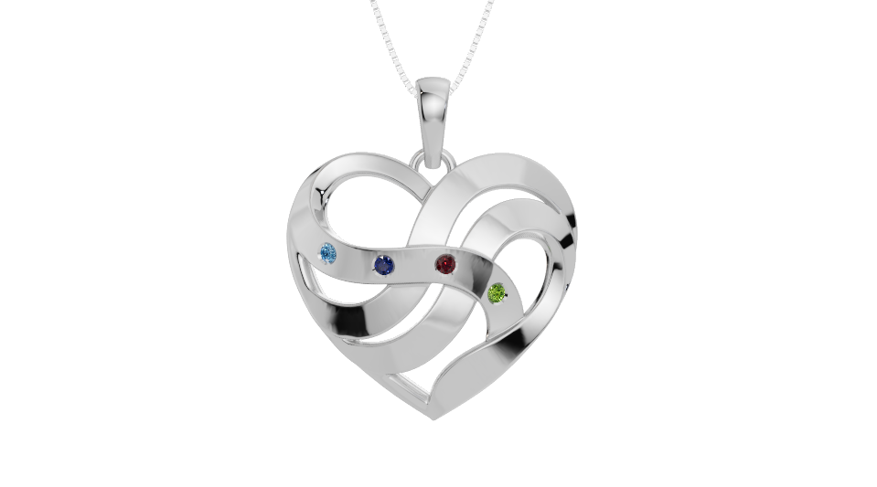 Personalised 4 Birthstones Heart Pendant